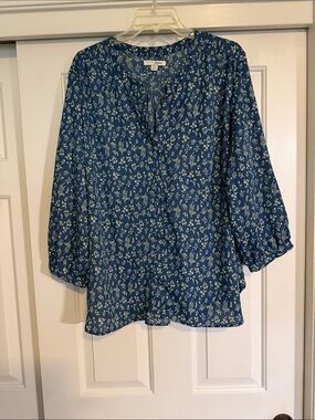 JACHS Girlfriend Blue Floral Peasant Blouse
